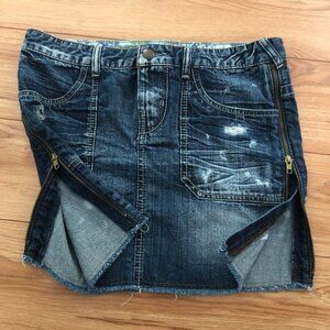 💙 GUESS Double Zipper Mini Skirt Women's 29 Distressed Denim Zip Sexy Pockets
